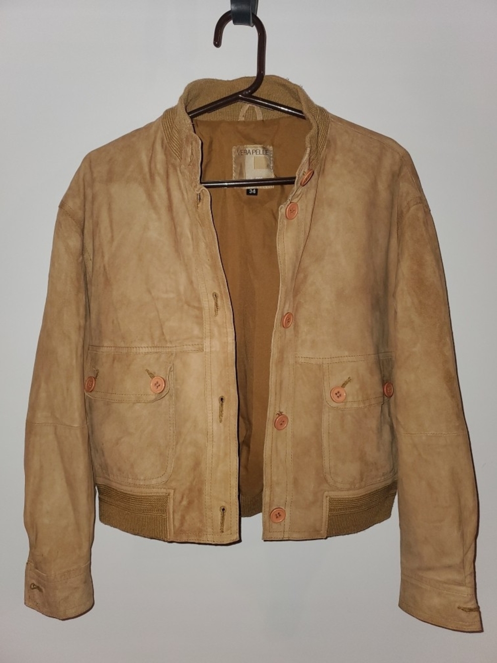 Vera Pelle Tan Suede Bomber Jacket